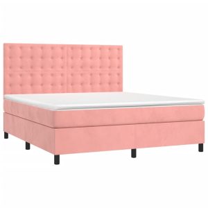 Łóżko Tapicerowane z Materacem Kontynentalne Różowy Aksamit LED 160x200cm 813891 Łóżko Tapicerowane z Materacem Kontynentalne Różowy Aksamit LED 160x200cm 813891