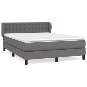 Łóżko Tapicerowane z Materacem Kontynentalne Szara Ekoskóra 140×190 cm 811342 Łóżko Tapicerowane z Materacem Kontynentalne Szara Ekoskóra 140×190 cm 811342