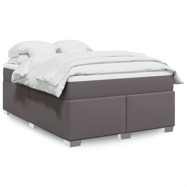 Łóżko Tapicerowane z Materacem Kontynentalne Szara Ekoskóra 140x200 cm 811293