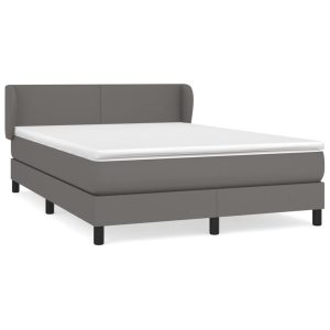 Łóżko Tapicerowane z Materacem Kontynentalne Szara Ekoskóra 140×200 cm 811494 Łóżko Tapicerowane z Materacem Kontynentalne Szara Ekoskóra 140×200 cm 811494