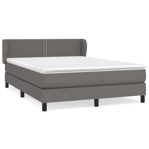 Łóżko Tapicerowane z Materacem Kontynentalne Szara Ekoskóra 140×200 cm 811157 Łóżko Tapicerowane z Materacem Kontynentalne Szara Ekoskóra 140×200 cm 811157
