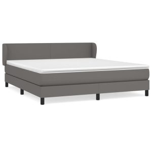 Łóżko Tapicerowane z Materacem Kontynentalne Szara Ekoskóra 160×200 cm 811562 Łóżko Tapicerowane z Materacem Kontynentalne Szara Ekoskóra 160×200 cm 811562