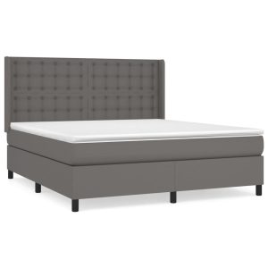 Łóżko Tapicerowane z Materacem Kontynentalne Szara Ekoskóra 160×200 cm 816919 Łóżko Tapicerowane z Materacem Kontynentalne Szara Ekoskóra 160×200 cm 816919