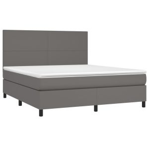 Łóżko Tapicerowane z Materacem Kontynentalne Szara Ekoskóra LED 160x200cm 560766 Łóżko Tapicerowane z Materacem Kontynentalne Szara Ekoskóra LED 160x200cm 560766