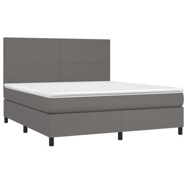 Łóżko Tapicerowane z Materacem Kontynentalne Szara Ekoskóra LED 160x200cm 560766