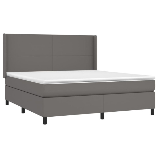 Łóżko Tapicerowane z Materacem Kontynentalne Szara Ekoskóra LED 160x200cm 562089