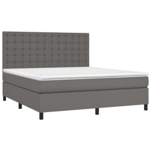 Łóżko Tapicerowane z Materacem Kontynentalne Szara Ekoskóra LED 160x200cm 812148 Łóżko Tapicerowane z Materacem Kontynentalne Szara Ekoskóra LED 160x200cm 812148