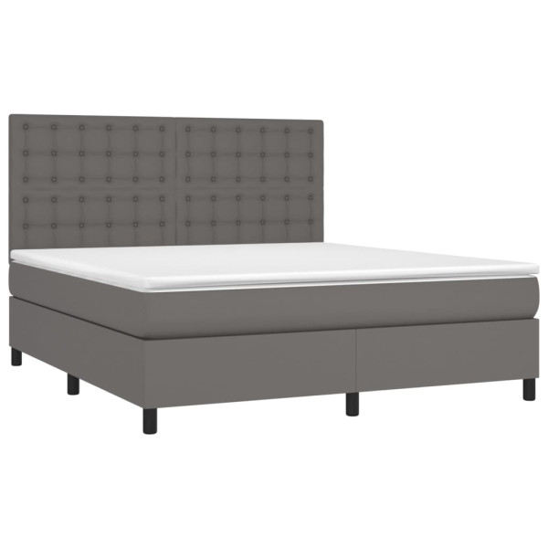 Łóżko Tapicerowane z Materacem Kontynentalne Szara Ekoskóra LED 160x200cm 812148