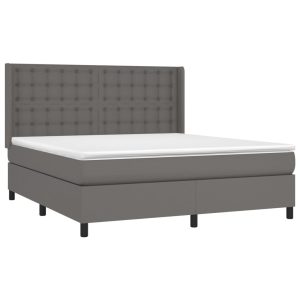 Łóżko Tapicerowane z Materacem Kontynentalne Szara Ekoskóra LED 160x200cm 491062 Łóżko Tapicerowane z Materacem Kontynentalne Szara Ekoskóra LED 160x200cm 491062