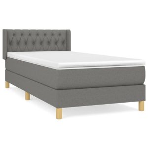 Łóżko Tapicerowane z Materacem Kontynentalne Szara Tkanina 100×200 cm 809904 Łóżko Tapicerowane z Materacem Kontynentalne Szara Tkanina 100×200 cm 809904