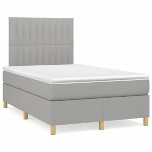 Łóżko Tapicerowane z Materacem Kontynentalne Szara Tkanina 120x190cm 810505 Łóżko Tapicerowane z Materacem Kontynentalne Szara Tkanina 120x190cm 810505