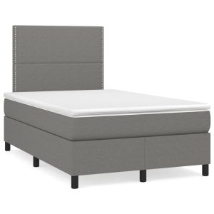 Łóżko Tapicerowane z Materacem Kontynentalne Szara Tkanina 120x190cm 811310 Łóżko Tapicerowane z Materacem Kontynentalne Szara Tkanina 120x190cm 811310