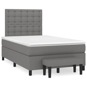 Łóżko Tapicerowane z Materacem Kontynentalne Szara Tkanina 120x190cm 811370 Łóżko Tapicerowane z Materacem Kontynentalne Szara Tkanina 120x190cm 811370
