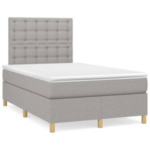 Łóżko Tapicerowane z Materacem Kontynentalne Szara Tkanina 120x190cm 810157 Łóżko Tapicerowane z Materacem Kontynentalne Szara Tkanina 120x190cm 810157