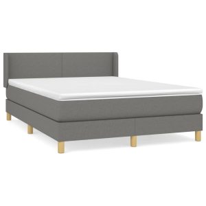 Łóżko Tapicerowane z Materacem Kontynentalne Szara Tkanina 140×190 cm 810117 Łóżko Tapicerowane z Materacem Kontynentalne Szara Tkanina 140×190 cm 810117
