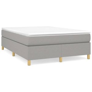 Łóżko Tapicerowane z Materacem Kontynentalne Szara Tkanina 140x190cm 810134 Łóżko Tapicerowane z Materacem Kontynentalne Szara Tkanina 140x190cm 810134