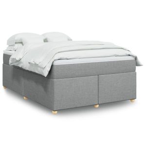 Łóżko Tapicerowane z Materacem Kontynentalne Szara Tkanina 140x190cm 810515 Łóżko Tapicerowane z Materacem Kontynentalne Szara Tkanina 140x190cm 810515