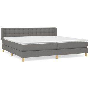 Łóżko Tapicerowane z Materacem Kontynentalne Szara Tkanina 200×200 cm 810270 Łóżko Tapicerowane z Materacem Kontynentalne Szara Tkanina 200×200 cm 810270