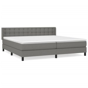 Łóżko Tapicerowane z Materacem Kontynentalne Szara Tkanina 200×200 cm 810402 Łóżko Tapicerowane z Materacem Kontynentalne Szara Tkanina 200×200 cm 810402