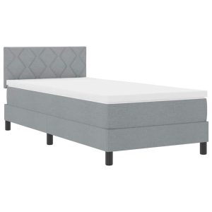 Łóżko Tapicerowane z Materacem Kontynentalne Szara Tkanina 90 x 200 cm 810195 Łóżko Tapicerowane z Materacem Kontynentalne Szara Tkanina 90 x 200 cm 810195