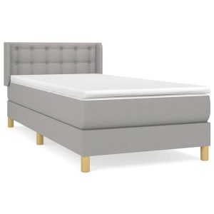 Łóżko Tapicerowane z Materacem Kontynentalne Szara Tkanina 90×190 cm 489403 Łóżko Tapicerowane z Materacem Kontynentalne Szara Tkanina 90×190 cm 489403