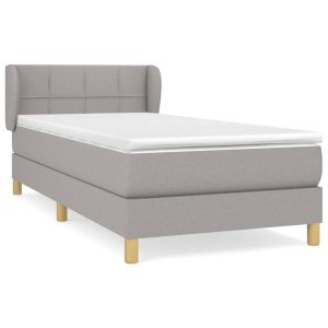 Łóżko Tapicerowane z Materacem Kontynentalne Szara Tkanina 90×190 cm 475389 Łóżko Tapicerowane z Materacem Kontynentalne Szara Tkanina 90×190 cm 475389