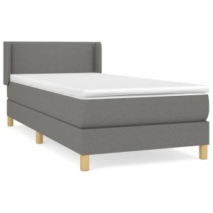 Łóżko Tapicerowane z Materacem Kontynentalne Szara Tkanina 90×200 cm 809777