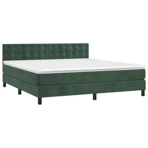 Łóżko Tapicerowane z Materacem Kontynentalne Zielony Aksamit LED 160x200cm 814045