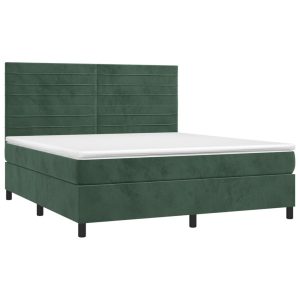 Łóżko Tapicerowane z Materacem Kontynentalne Zielony Aksamit LED 180x200cm 813923