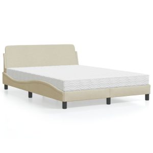 Łóżko tapicerowane z materacem kremowe sypialnia tkanina 120×200 cm 704014 Łóżko tapicerowane z materacem kremowe sypialnia tkanina 120×200 cm 704014