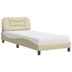 Łóżko tapicerowane z materacem kremowe sypialnia tkanina 90×200 cm 706152 Łóżko tapicerowane z materacem kremowe sypialnia tkanina 90×200 cm 706152