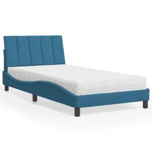 Łóżko tapicerowane z materacem niebieskie sypialnia aksamit 100×200 cm 705302 Łóżko tapicerowane z materacem niebieskie sypialnia aksamit 100×200 cm 705302