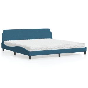 Łóżko tapicerowane z materacem niebieskie sypialnia aksamit 200×200 cm 707694 Łóżko tapicerowane z materacem niebieskie sypialnia aksamit 200×200 cm 707694