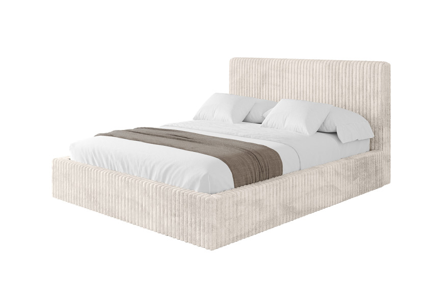 Łóżko tapicerowane z materacem + pojemnik ALOVA-V1 160x200 Beżowy 865696