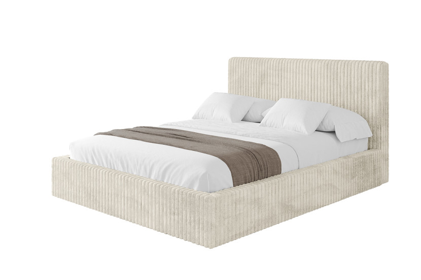 Łóżko tapicerowane z materacem + pojemnik ALOVA-V1 200x200 Beżowy 865516