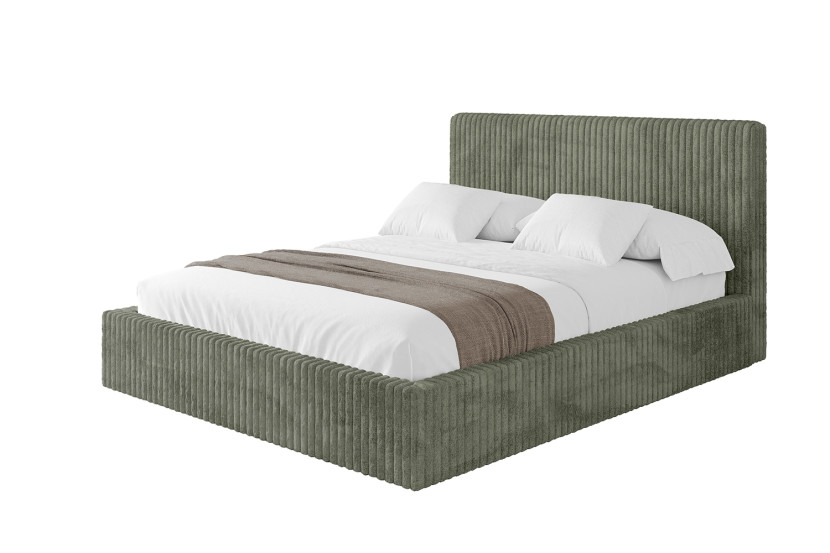 Łóżko tapicerowane z materacem + pojemnik ALOVA-V1 200x200 Zielony 865456