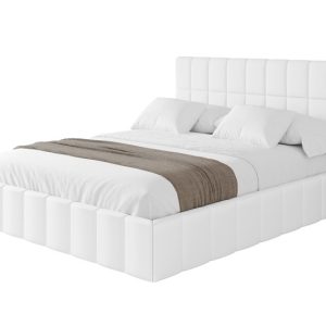 Łóżko tapicerowane z materacem + pojemnik AMEA – 180×200 cm Biały 826040 Łóżko tapicerowane z materacem + pojemnik AMEA – 180×200 cm Biały 826040
