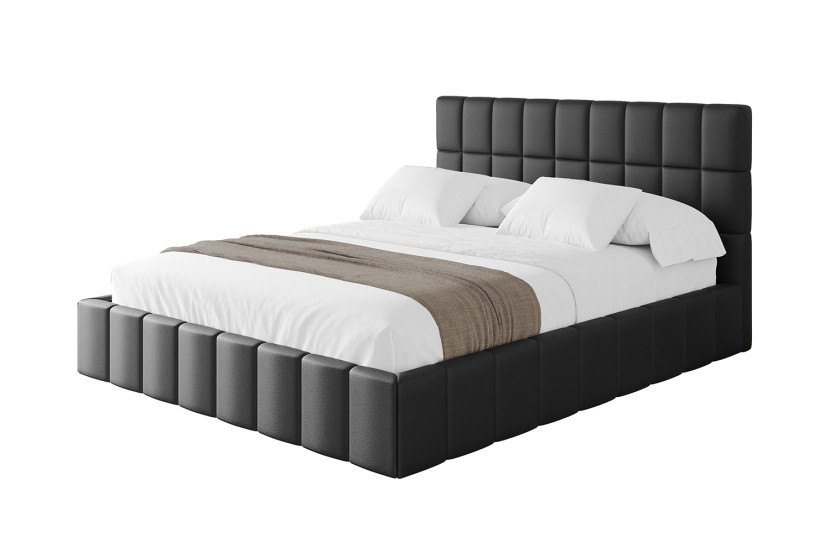 Łóżko tapicerowane z materacem + pojemnik AMEA - 200x200 cm Czarny 826264