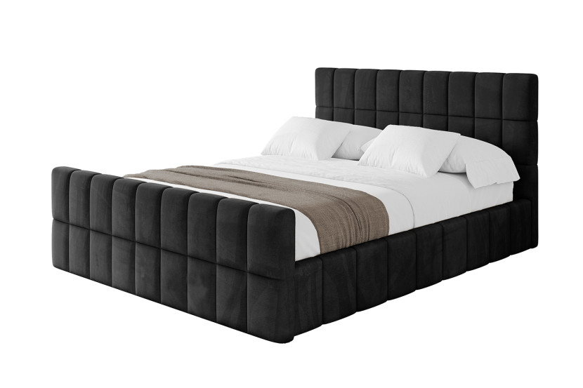 Łóżko tapicerowane z materacem + pojemnik AMEA-Z-160x200 cm Czarny 825762