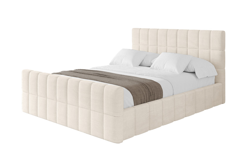Łóżko tapicerowane z materacem + pojemnik AMEA-Z-200x200 cm Beżowy 825900