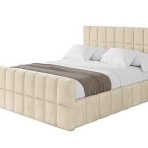 Łóżko tapicerowane z materacem + pojemnik AMEA-Z-200×200 cm Beżowy 826752