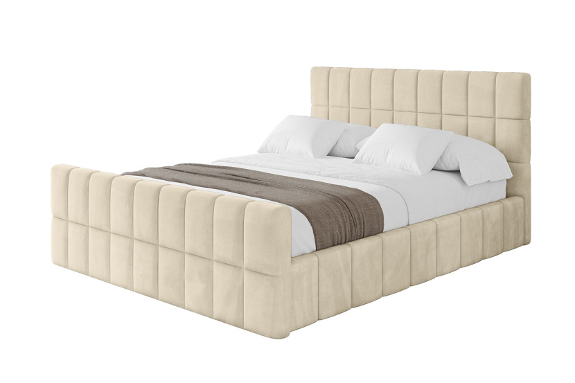 Łóżko tapicerowane z materacem + pojemnik AMEA-Z-200x200 cm Beżowy 826752