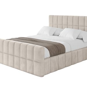 Łóżko tapicerowane z materacem + pojemnik AMEA-Z-200×200 cm Beżowy 825764