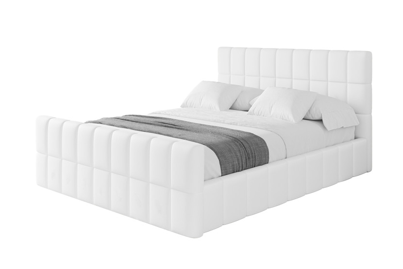Łóżko tapicerowane z materacem + pojemnik AMEA-Z-200x200 cm Biały 826836