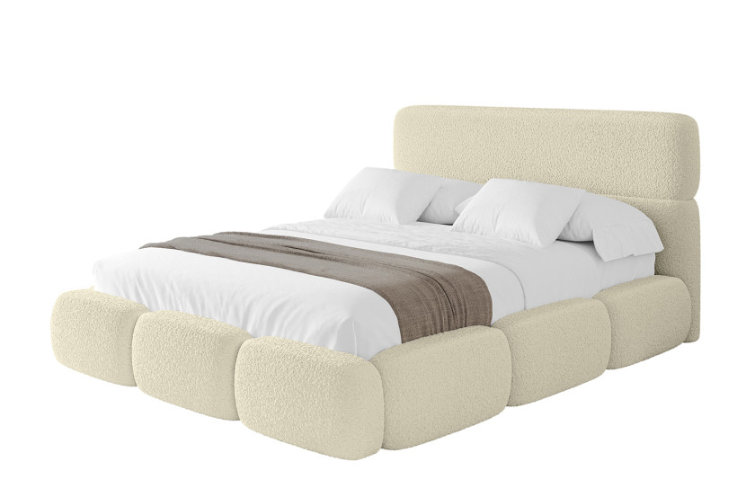 Łóżko tapicerowane z materacem + pojemnik ELVA - 120x200 cm Beżowy 793846