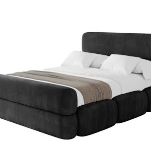 Łóżko tapicerowane z materacem + pojemnik ELVA-Z – 120×200 cm Czarny 793707 Łóżko tapicerowane z materacem + pojemnik ELVA-Z – 120×200 cm Czarny 793707