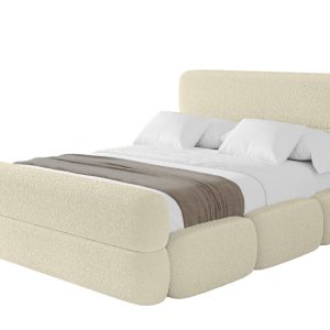 Łóżko tapicerowane z materacem + pojemnik ELVA-Z – 160×200 cm Beżowy 793639 Łóżko tapicerowane z materacem + pojemnik ELVA-Z – 160×200 cm Beżowy 793639