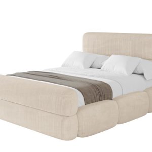 Łóżko tapicerowane z materacem + pojemnik ELVA-Z – 200×200 cm Beżowy 793800