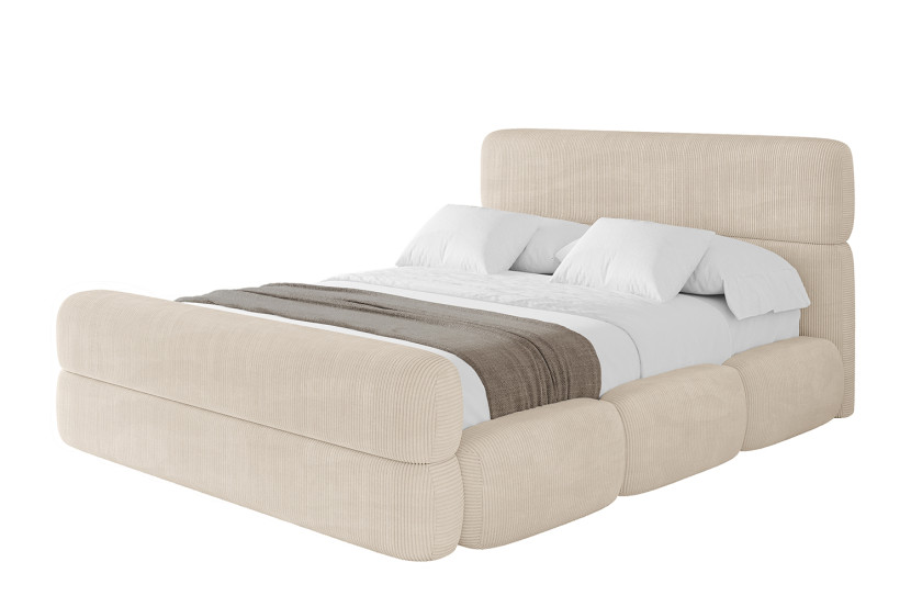 Łóżko tapicerowane z materacem + pojemnik ELVA-Z - 200x200 cm Beżowy 793800