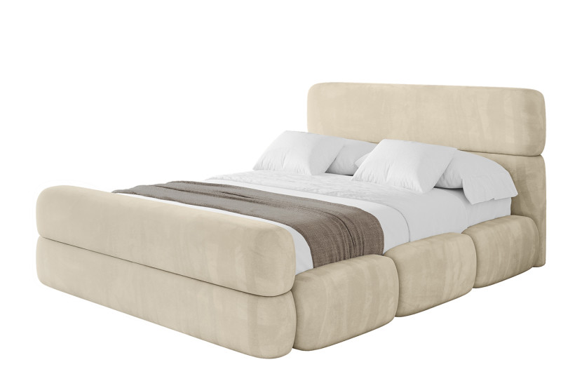 Łóżko tapicerowane z materacem + pojemnik ELVA-Z - 200x200 cm Beżowy 794054